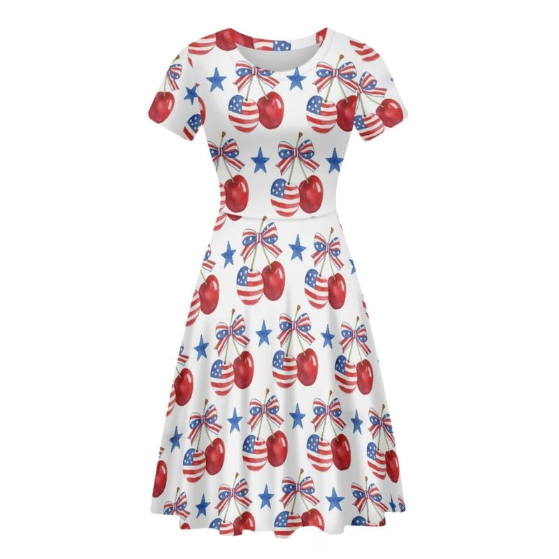 Image of Irisjudy T Shirt Dress for Women Short Sleeve Girls Short Sleeve Dress Plus Size, O Neck Knee Length Midi Dress for Ladies
