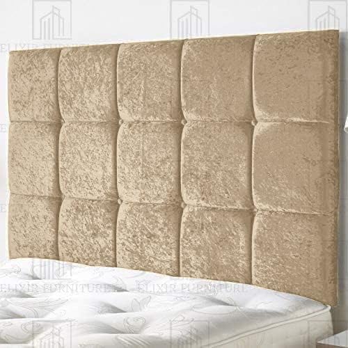 Kids Cube Headboard for Divan Bed Furniture Bedroom Crushed Velvet (Gold, Super King 6 FEET, Height 36 INCHES)