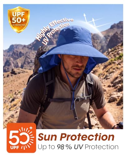 Image of Home Prefer Outdoor UPF50+ Sun Hat Wide Brim Mesh Fishing Hat with Neck Flap