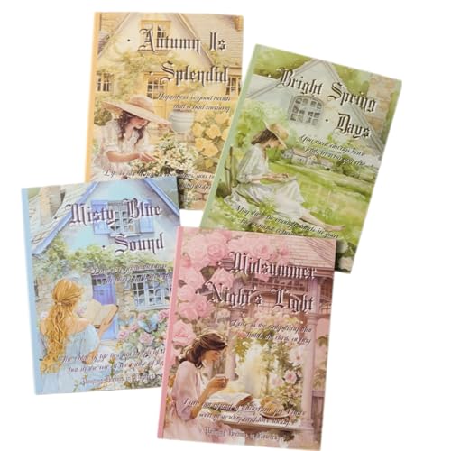 4 Books of Scrapbook StickersJunk Journal Stickers Aesthetic Journal Scrapbook Supplies for Adults Four Season Style (Girly Courtyard Scenery Garden)