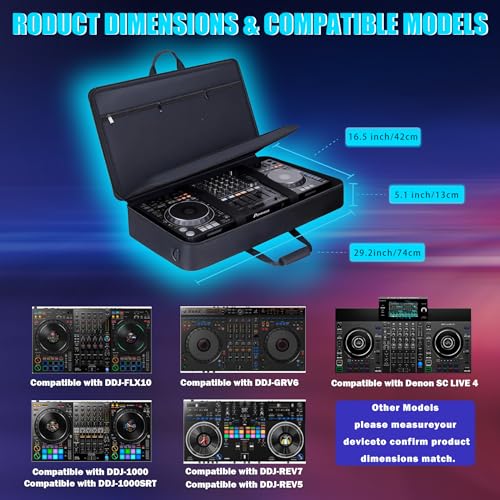 Image of DJ Controller Case Bag Compatible with DDJ-FLX10 / 1000 / 1000SRT / DDJ-GRV6 / REV5 / REV7, Padding Gig Bag with Adjustable Shouldder Strap, DJ Backpack with Multi- Pockets for Gear (Blue, without wheels)