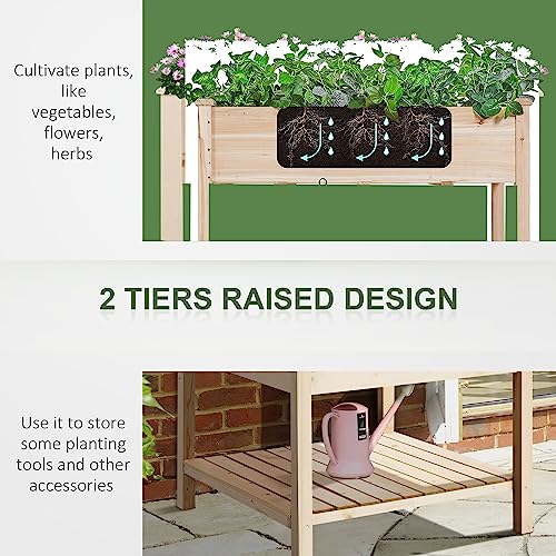 Outsunny 36'' X 36'' Raised Garden Bed With Storage Shelf, 2 Tiers Elevated Wooden Planter Box Stand For Vegetable Flower Herb, Patio, Balcony And Backyard #TOP3