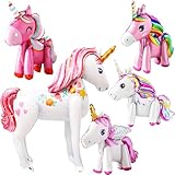Cute Unicon Balloons Set - 1 Xtra Large Unicorn Balloon 46 Inch | 4 Cute Unicorn Ballon 34 Inch | Pastel Rainbow Unicorn Party Supplies for Birthday and Baby Shower | Mylar Unicorn Birthday Balloons