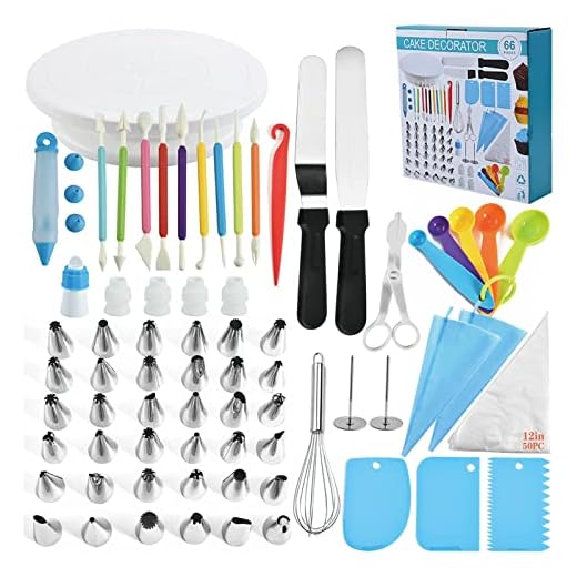 Cake Decorating Kit, 66Pcs Baking Supplies Tools with Cake Turntable Cake Leveler, Icing Piping Tips, Spatula, Scraper Kit, Silicone Piping Bag, Disposable Pastry Bags, Measuring Spoons & Egg Beater