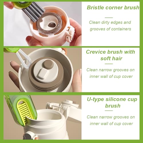 Image of Aeuezxx 3-in-1 Cup Lid Crevice Cleaning Brush, 2 Pcs Multifunctional, Cup Lid, Bottle, Portable, Nylon Bristle, Plastic, Silicone, Hanging Hole, Kitchen Cleaning Tools