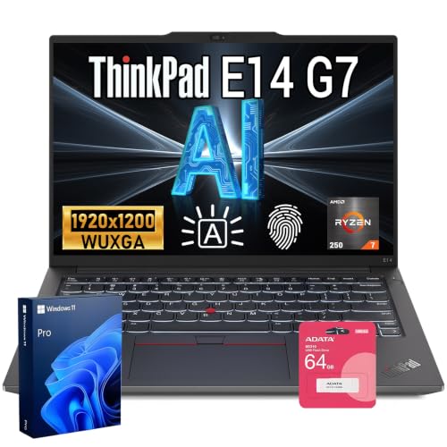 Image of Lenovo ThinkPad E14 14 inch FHD+ 60Hz AMD Ryzen 7 250 Business Laptop | 64GB DDR5 RAM, 2TB SSD, Backlit Keyboard, Fingerprint Reader, RJ 45, Wi-Fi 6, Windows 11 Pro, Black, w /Bundle