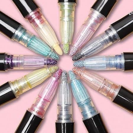 Image of INK SPOT Outline Metallic Marker Pen Set Pack of 12 Double Line Glitter Outline Pens for Art Craft Drawing Calligraphy Scrapbook Greeting DIY Projects Multicolor