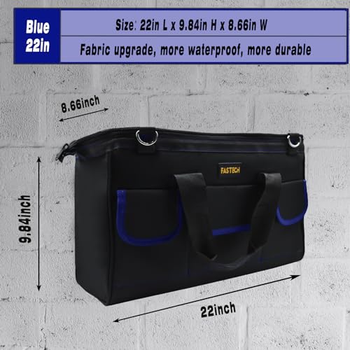 Image of FASTECH 22 Inch Tools Bag, Waterproof Wide Mouth Tool Kit, Tools Big Bag, Heavy Duty Tool Tote Organizer With Adjustable Shoulder Strap For Men /Women (22IN Blue)