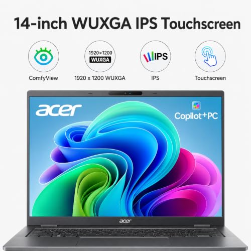 Image of Acer Aspire 14 Copilot+ PC Laptop, Intel Core Ultra 5 226V AI Processor, 14 inch WUXGA Touch Display, 16GB LPDDR5X RAM, 1TB SSD, Intel Arc Graphics, Backlit Keyboard, Windows 11, w /WOWPC Bundle