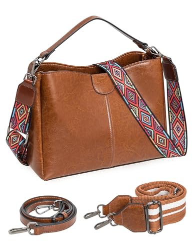 Genuine Leather Purses for Women Crossbody Bags Hobo Bags Top Handle Women's Shoulder Handbag with 3 Straps