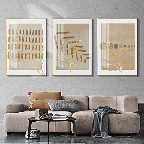 Feuilles de plantes dorées sur toile : habillez vos grands murs vides avec 3 affiches 60x80cm