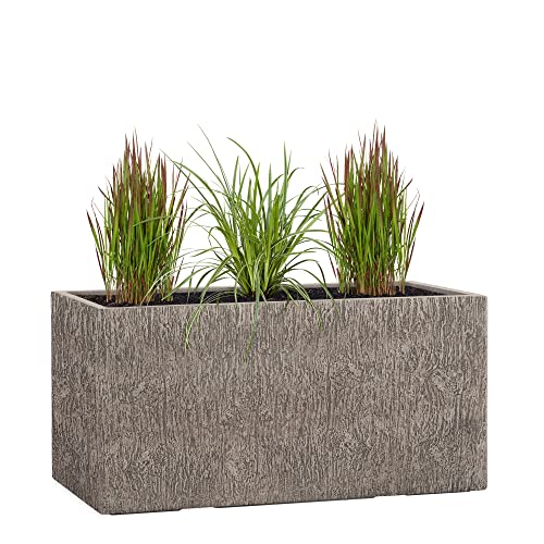 Pflanzwerk® Pflanzkübel TUB Wood Grau 45x100x45cm XXL – Rechteckig – Großer Fiberglas Blumenkübel für außen und innen - Frostbeständig - UV-Schutz – Markenqualität