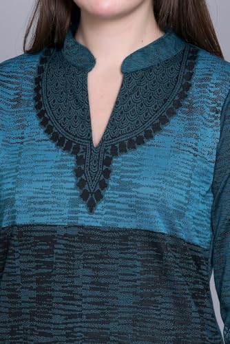 Image of Rosary Women's Winter Woolen Kurti Jacquard Straight Fit Ethnic Wear with 2 Side Pockets