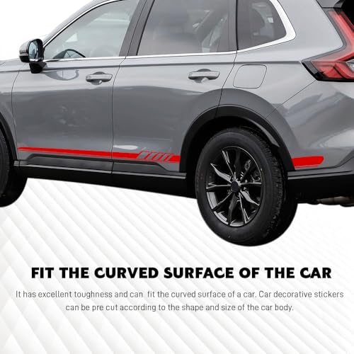 Image of 2PCS Car Side Skirt Decals, Auto Body Large Stickers, Waterproof PVC Racing Long Stripes Personalized Stickers, Car Stripe Stickers Decor Racing Accessories for Cars Trucks SUVs (Red)