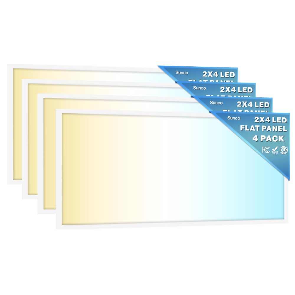 Sunco 2x4 LED Flat Panel Light Drop Ceiling Office Shop Commercial Warehouse Fixture, 6500 Lumens, Selectable Features, 30W/40W/50W, 4000K/5000K/6000K, Dimmable (0-10V), Dustproof ETL 4 Pack