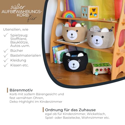 HMF Aufbewahrungskorb mit versteckten Griffen, Korb für Kinderzimmer aus Baumwolle | Bär | 30 x 24 cm | Honig