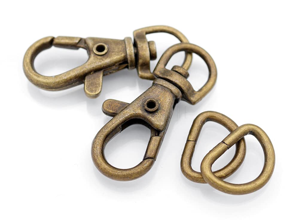 craftmemore swivel trigger snap hooks purse landyard clip lobster clasps with d-rings 10 sets f979 (antique brass)