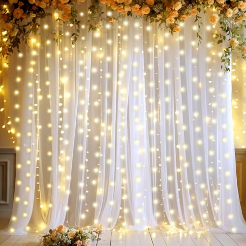 Cortinas fondo de tul blanco con luces 10ft x 8ft miniatura 1