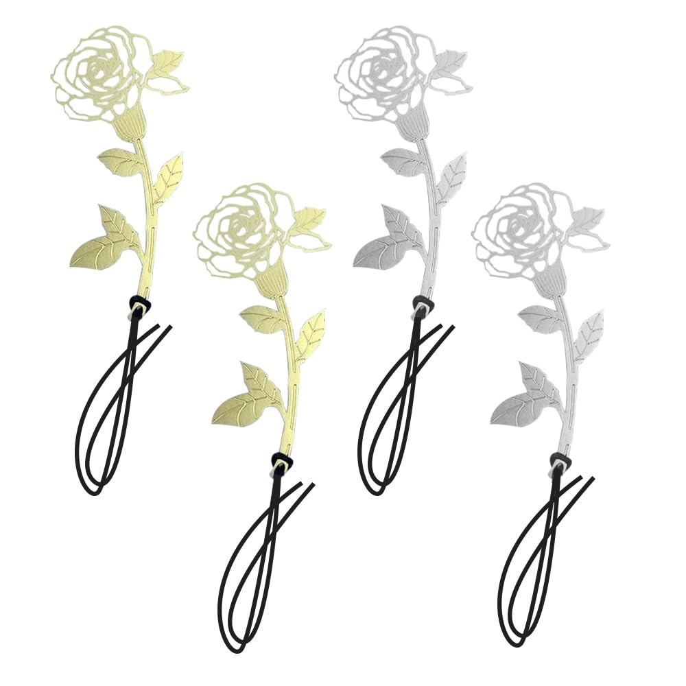 ONEBO 4 Pcs Classical Rose Book Mark,Vintage Metal Pendant Bookmarks,Hollow Personalised Bookmarks,for Commemorative Gifts Wedding Gifts and Souvenirs for Your Friends and Relatives(2 Colours)