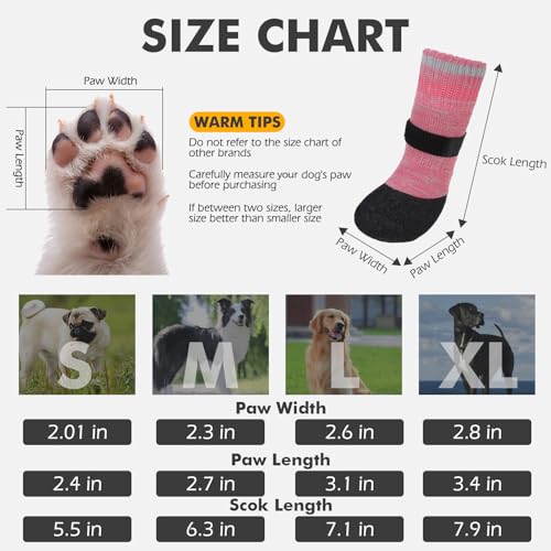 Image of Mihachi Anti Slip Dog Socks, Dog Boots for Hardwood Floors Prevent Licking, Traction Control Waterproof Rubber Sole Paw Protectors for Small Medium Large Dogs, Pink Large