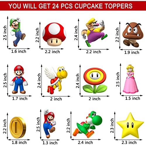 Mario Birthday Party Supplies, 24Pcs Cupcake Toppers Decorations For Mario Party Supplies Decor #TOP1