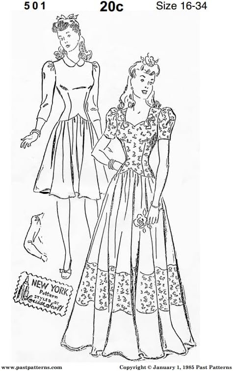 Early 1940s Formal Dress Sewing Pattern | Pre-WWII Evening Gown or Wedding Gown | Bust Size 34 | Past Patterns 0501VR