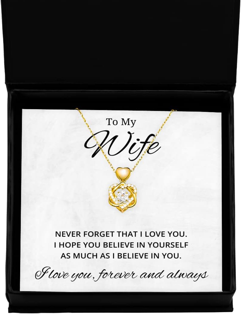 To My Wife Heart Knot Gold Necklace, Never Forget That I Love You I Hope You Believe In Yourself, Best Birthday Gifts, Engagement Gifts, Wedding Gifts, Valentines Day Gifts For Wife From Husband