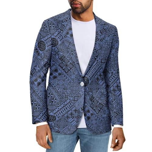 One-Button Polynesian Blazer for Men Fall Suit Jacket Casual Business Outfit Samoan Tribal Print Ethnic Pattern