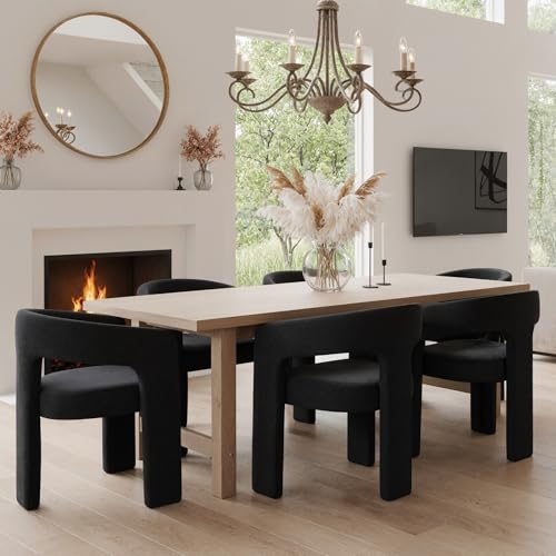 Image of HNY Modern Kitchen & Dining Room Chairs Set of 4, Velvet Upholstered Accent Barrel Chairs with Arm, 18.5'' Wide Side Armchair Vanity Chairs for Living Room Bedroom Makeup Small Spaces, Black