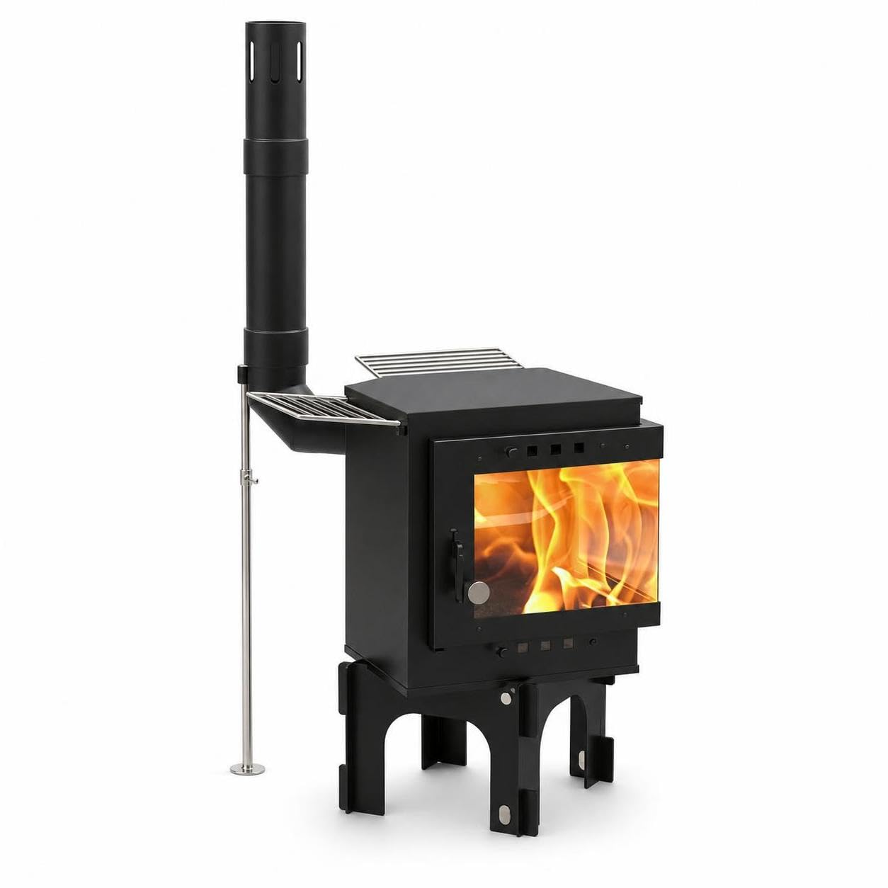 Stufa Multifuel per Campeggio e Giardino, Fornello da Esterno Portatile con Griglia BBQ e Visione del Fuoco