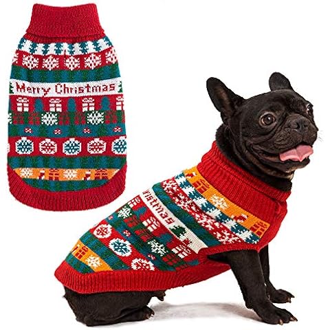 Christmas Dog Jumper Sweater with Colorful Stripes and Snowflakes Warm Winter Clothes Coat Small/Medium Cover