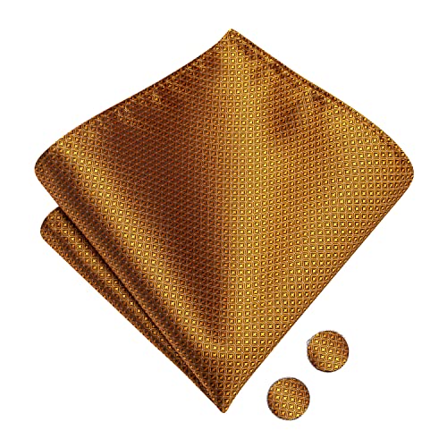Image of Hi-Tie Bronze Pre-Tied Bowties for Men Silk Geometric Clip On Mens Bowtie Pocket Square Cufflinks Set for Wedding Party