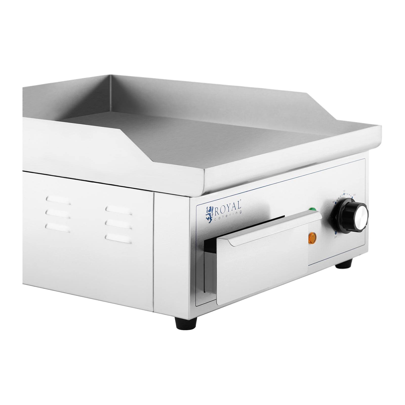 Royal Catering RCPG45-S - Padella elettrica 350 x 380 mm, piatta, 2000 W, griglia elettrica con parte superiore elettrica, griglia elettrica e piano cottura (acciaio inossidabile, ghisa)