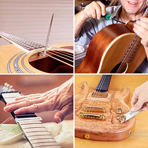 28Pcs Guitar Tool Kit,Guitar Repair Tools Kit,Professional Guitar Repairing Maintenance Tool Kit With Wire Plier String Organizer Fingerboard Protector Hex Wrenches Files String Action Ruler Spanner #TOP1