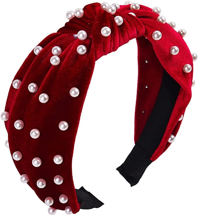 Marsrut Pretty Pearl Headbands, Cute Knotted Velvet Hair