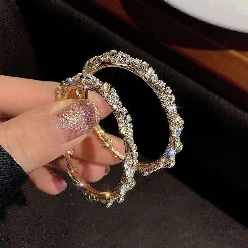 Twisted Hoop Earring Gold Rhinestone Huggie Earrings for Women Big Circle Earring Lightweight Hoop Earrings Hypoallergenic - Image 2