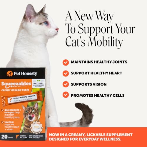 Senior Cat Joint Supplement Lickable Treats - Squeezable Hip + Joint Puree Pouches for Cats - Ease Mobility Stiffness with Glucosamine, Omega 3s, + Taurine for Healthy Joints + Heart (Salmon, 20 Ct) - Image 3