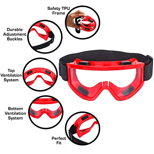 Image of Motorcycle Goggles for Men and Women - UV400 Protection, Anti-Fog, Scratch-Resistant Lens, Adjustable Strap, Windproof and Dustproof Riding Eyewear for Off-Road & Dirt Bike (Red)