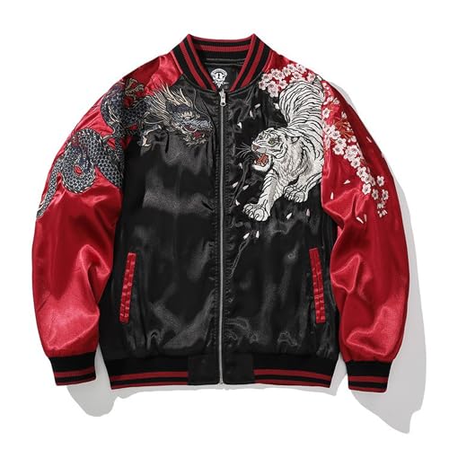 Cool Dragon Sukajan Jacket Tiger Embroidered Jackets For Men Japanese Winter Windbreaker Mens Casual Coat(Khaki,S)3