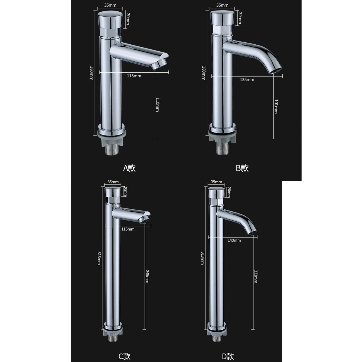 Grifo ahorrador de agua plateado grifo dosificador de cierre automático grifo temporizador público grifos de botón para cocina en casa, baño, hotel(B)