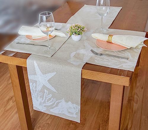 Yurlisa ZQ Printed Underwater World Farmhouse Tabletop Dining Faux Linen Table Runner cover