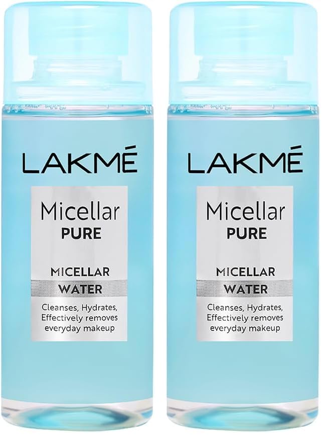Image of Lakme Micellar Water: Hydrating & Soothing Face Cleanser | Gentle Makeup Remover, Micellar Cleansing Water 100ml (Pack of 2)