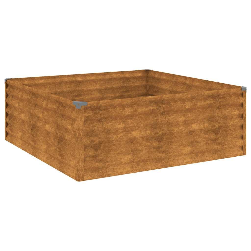 Doniczka ogrodowa ze stali Corten 100 x 100 x 36 cm, pojemnik na rośliny z bezpieczną krawędzią i dekoracyjnym designem, idealny do warzyw, aromatycznych ziół i kwiatów,