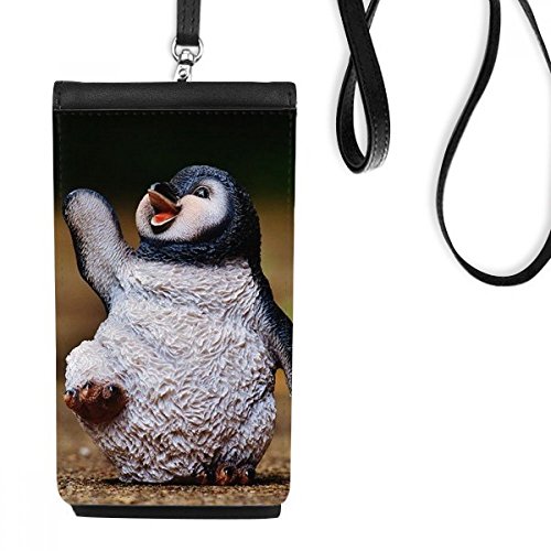 Téléphone noir porte-monnaie en cuir pour balades nature et sorties urbaines avec motif manchot
