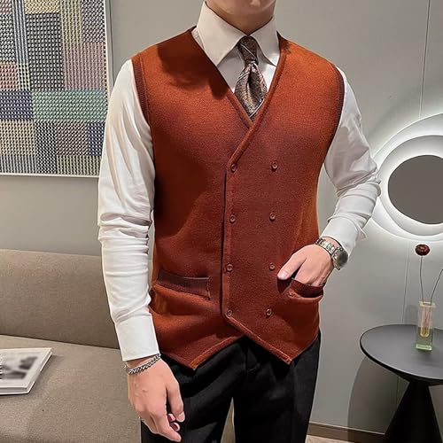 Mens Single Breasted Sleeveless Vest Wool Blend V Neck Button Vest Lightweight Cable Knit Cardigan Vests3