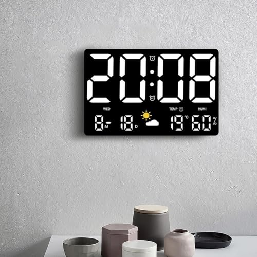 Reloj de pared digital LED grande de fácil lectura con calendario y temperatura 6