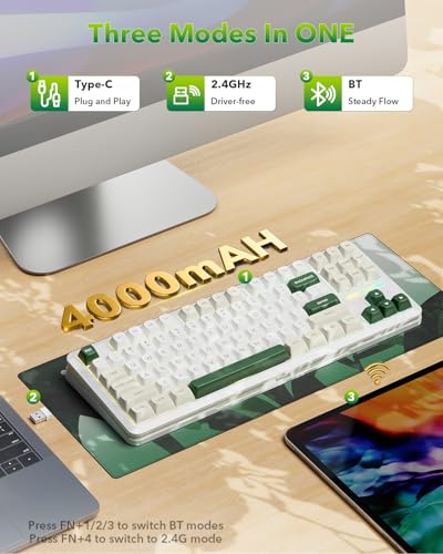 Image of Redragon K734W Wireless Mechanical Keyboard, Tri Mode BT5.0 /2.4G /USB-C 75% 81 Keys TKL Custom Hot Swappable Gaming Keyboard, Pre-lubed Linear Switches,RGB Gasket Computer Creamy Keyboard, for PC /MAC