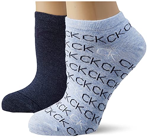 Calvin Klein Lot de 2 paires de chaussettes de sport All Over Logo pour femme, Mélange de denim, taille unique