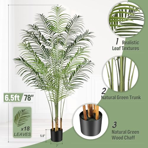 Keeplush Artificial Palm Tree 6.5ft Tall Fake Palm Tree Indoor Decor with 18 Trunks and Real Bark Design Faux Tropical Areca Palm Silk Floor Plant in Pot for Home Office Living Room Bedroom Decor 1pcs - Image 9