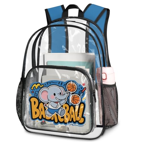 Personalized-Clear-Backpack with Water Bottle, Custom Transparent Bookbag with Name Text, Customized Cute See Through Bag,Cartoon 11,M